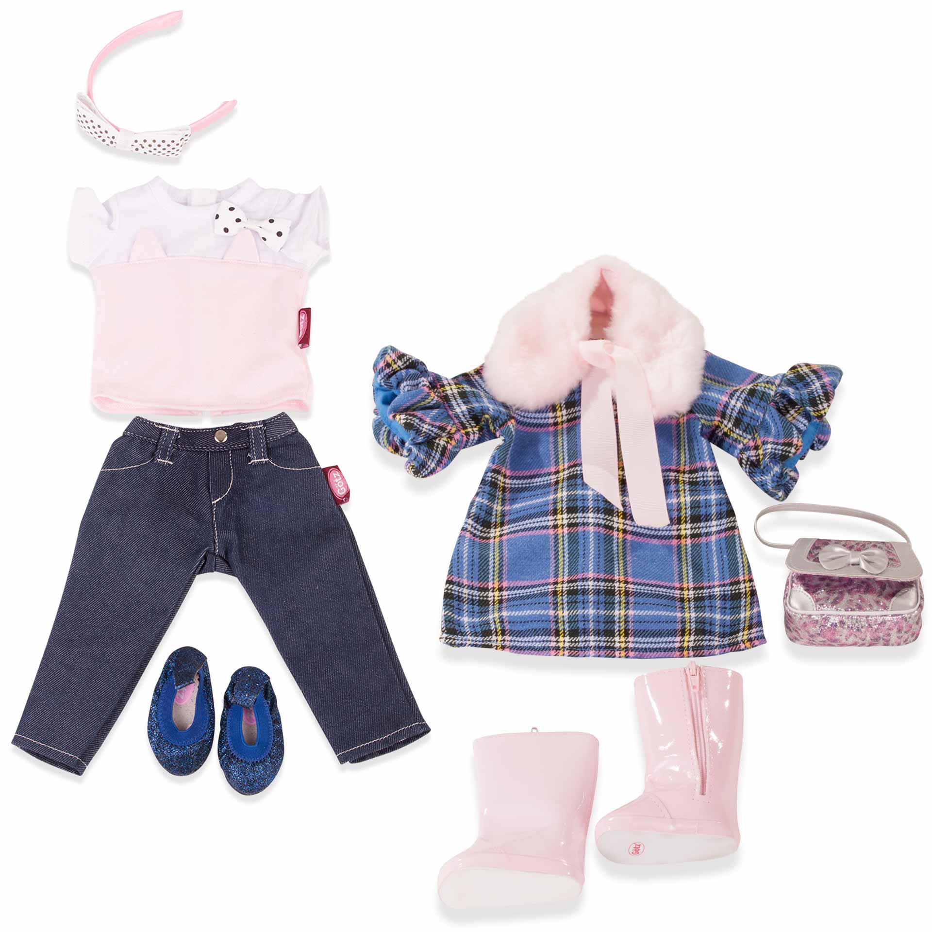 3403586-set-fruehlingserwachen-bekleidung-goetz-jeans-glitzerballerina-haarreif-kleid-plueschkragen-stiefel-tasche