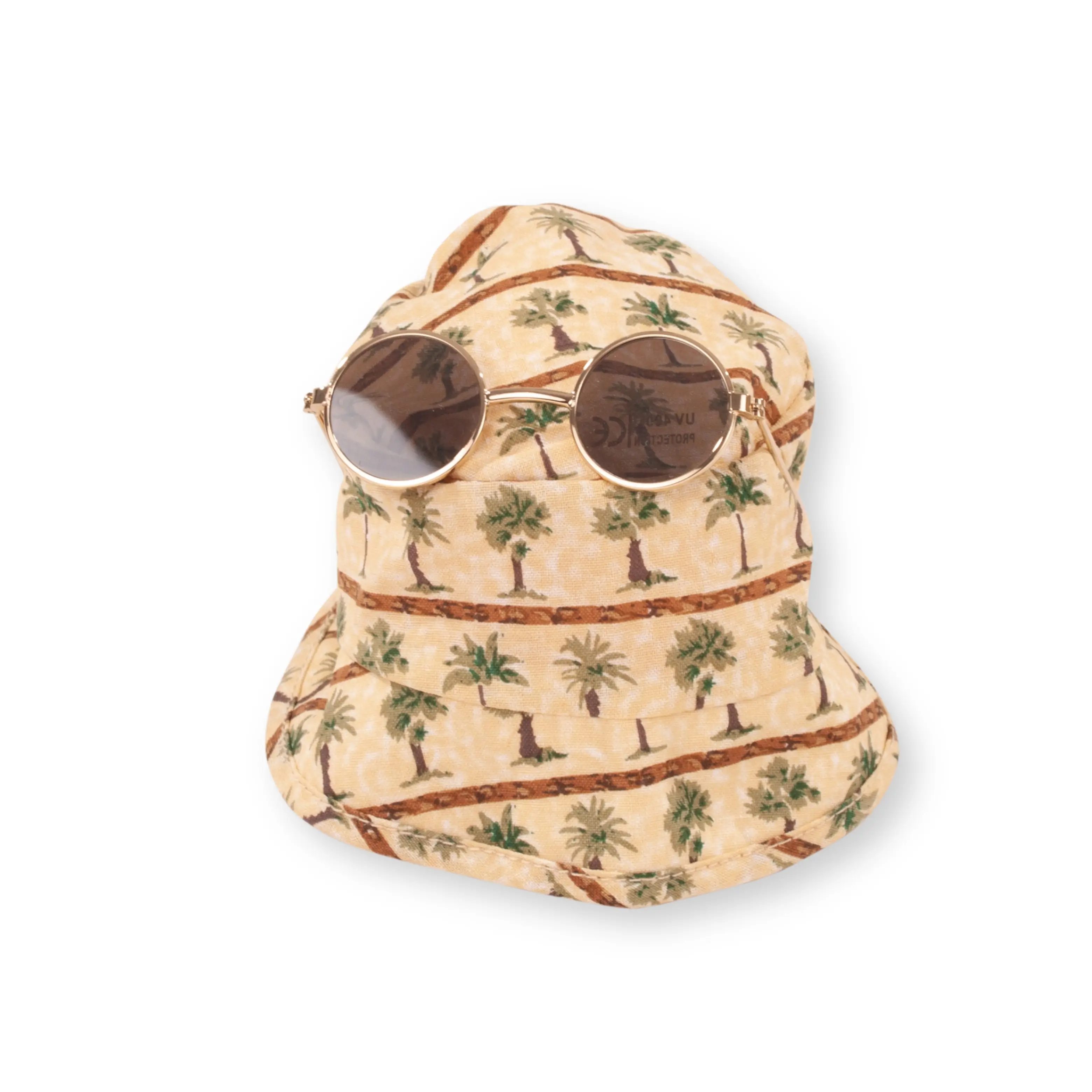 Set Gr. 45-50 cm, 30-33 cm und 36 cm Hut mit Palmenmotiv und Nickelbrille in gold von Goetz