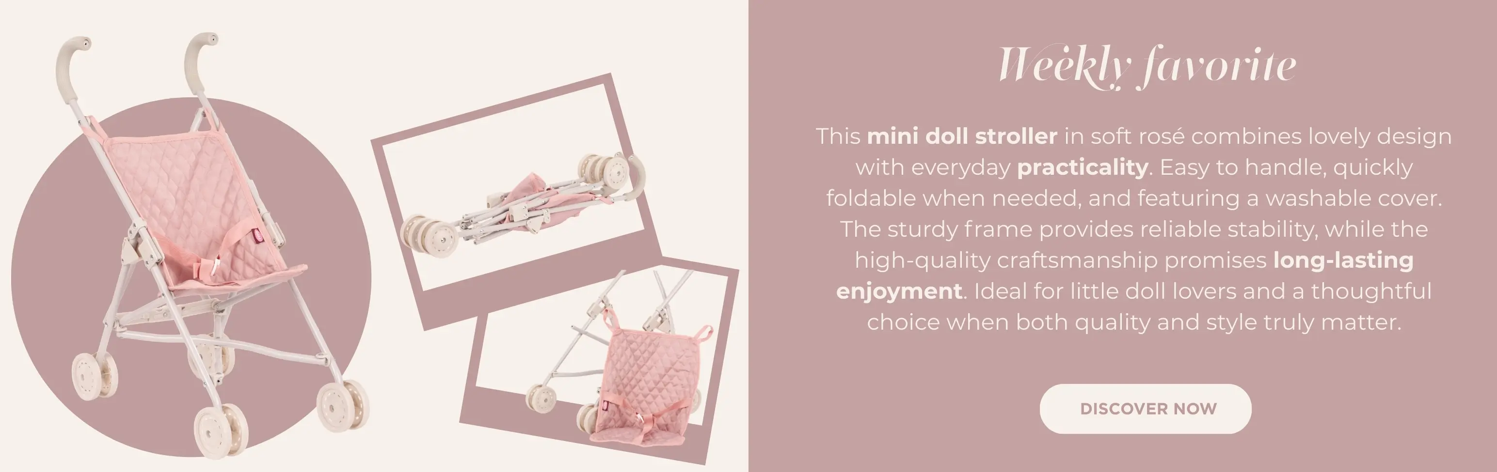 Minibuggy in zartem Rosa für alle Goetzpuppen von Goetz