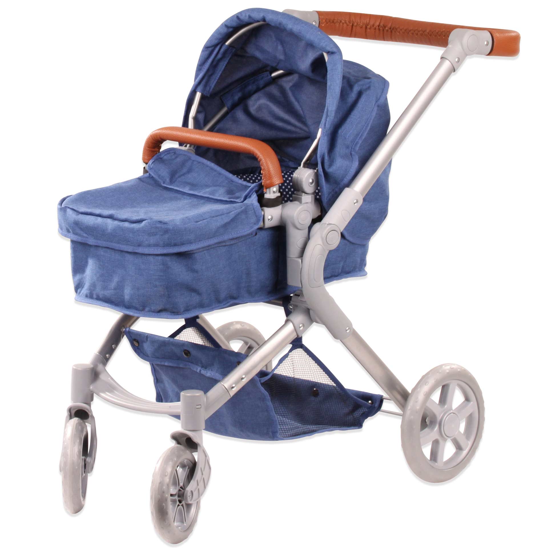 3403366-2-in-1-denim-and-spots-puppenwagen-goetz puppenwagen-2-in-1-denim-and-spots-softgriff-tragetasche-aufbewahrungskorb-goetz