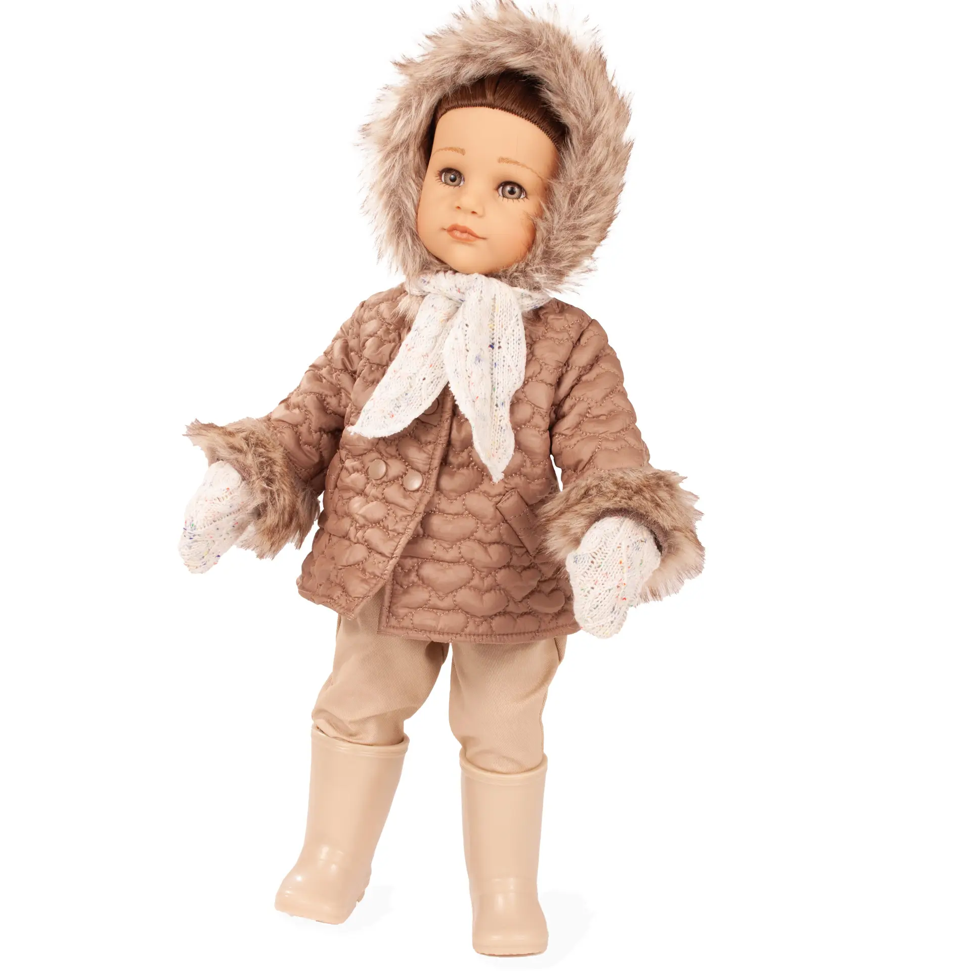 2559012-hannah-every-season-multigelenkstehpuppe-goetz hannah-every-season-multigelenkstehpuppe-goetz-schal-handschuhe-steppjacke-plueschbesatz-stiefel-hose-langhaarig-braunhaarig