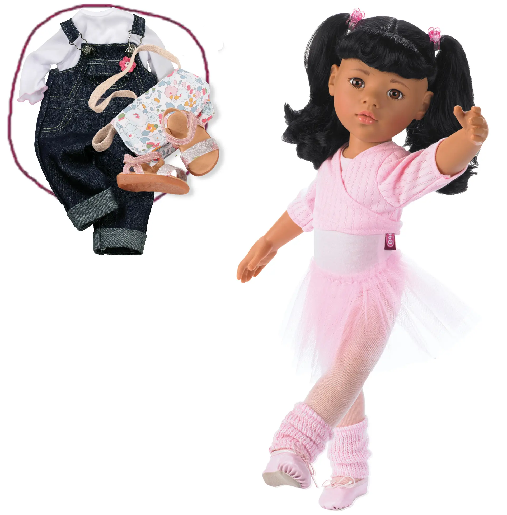 1159451-hannah-zoe-at-the-ballet-stehpuppe-goetz hannah-zoe-at-the-ballet-stehpuppe-ballettpuppe-ballett-jeanslatzhose-tasche-sandalen-sommerschuhe-langarmshirt-tuellrock-strumpfhose-ballettschuhe-stulpen-wickeljacke-body-goetz