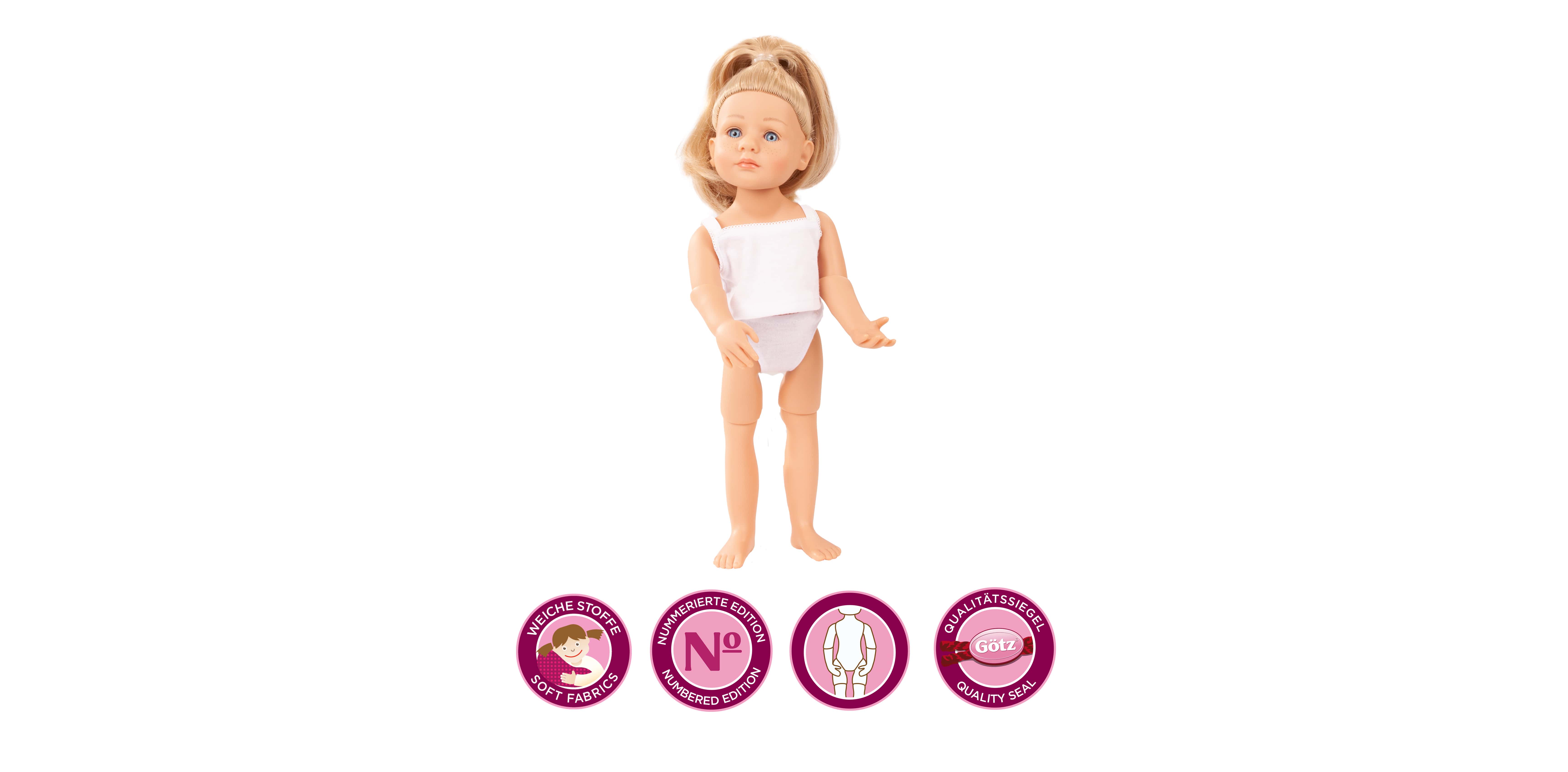 Little Kidz Stehpuppe Goetz 36 cm große Stehpuppe mit blonden Haaren und blauen Augen in Unterwaesche