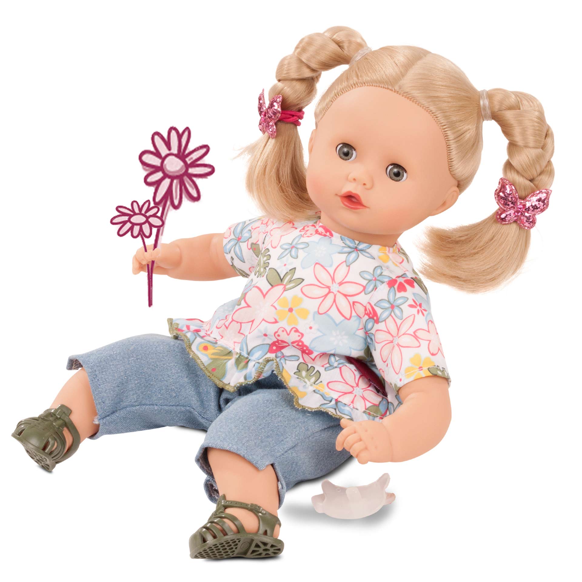 2120944-muffin-minimaxi-babypuppe-goetz muffin-minimaxi-babypuppe-shirt-jeanshose-sandalen-haargummi-schnuller