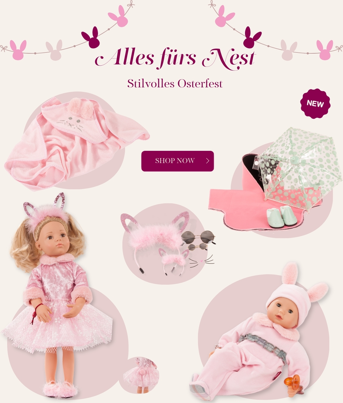 Ostergeschenke mit Glitzer und Osterhasenohren fuer Stehpuppen und Babypuppen von Goetz