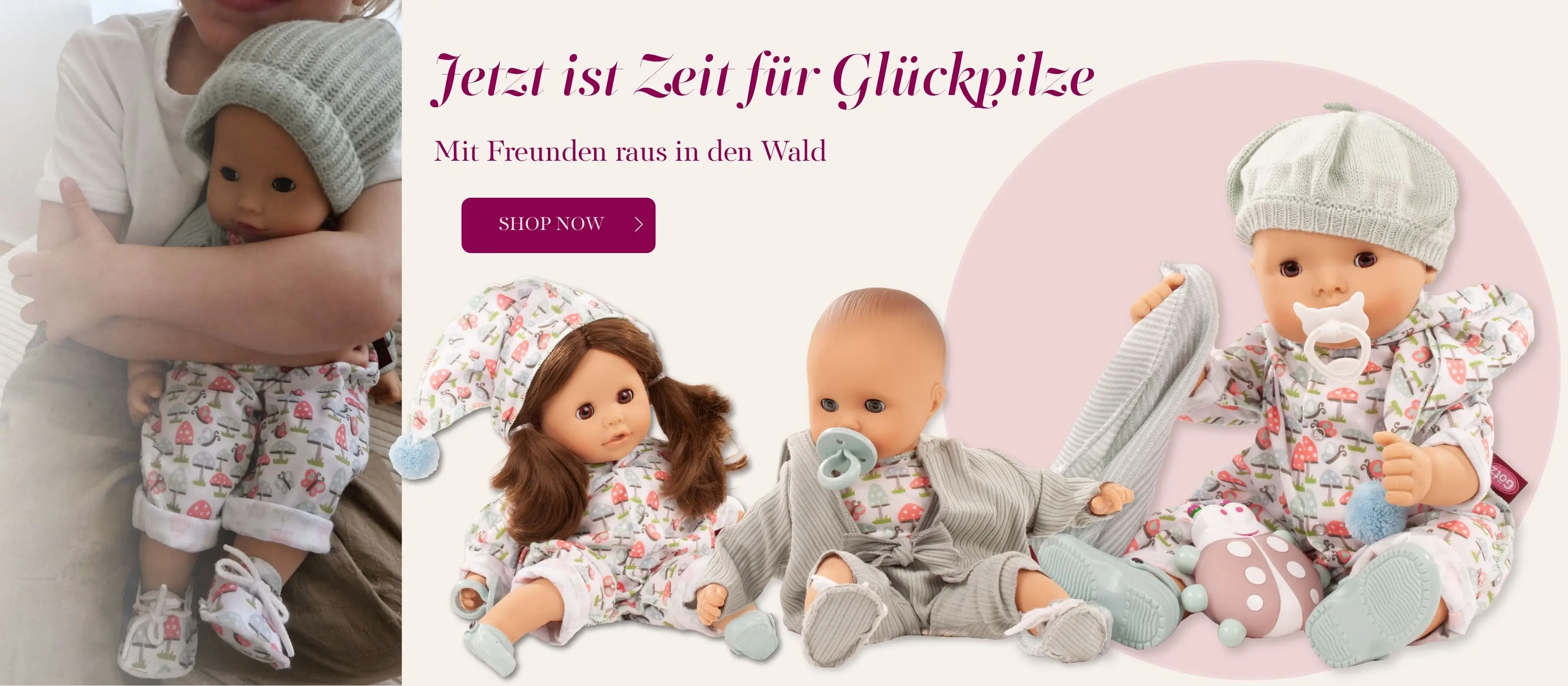 Kollektion Glueckspilz - Babypuppen Gr. 30-33 cm, 42 cm und 48 cm im witzigen Pilz-Design von Goetz