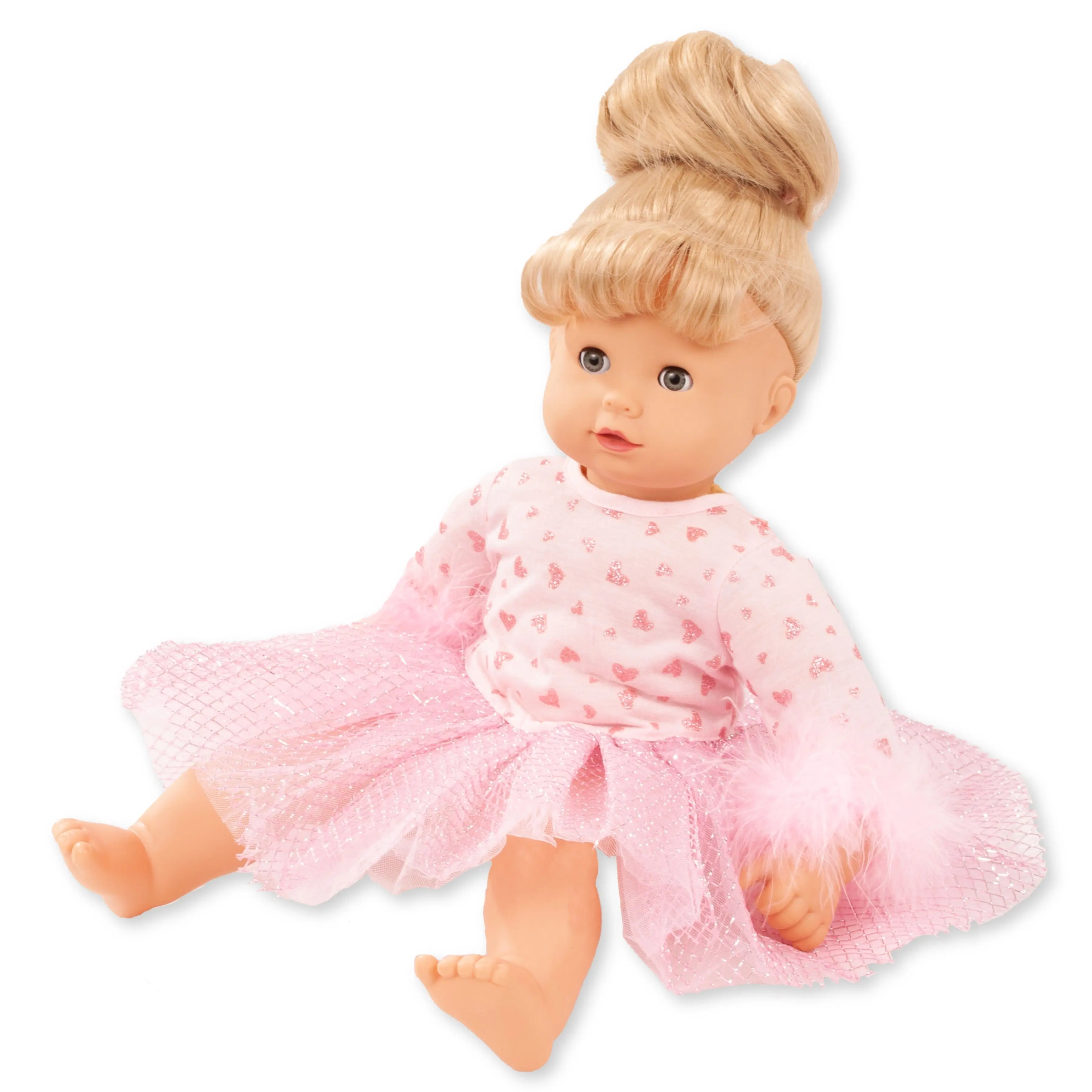 Ballettanzug fuer Gr. 42-46 cm und Babypuppe Gr. 36 cm in rosa mit Glitzerherzen und Tuetue von Goetz