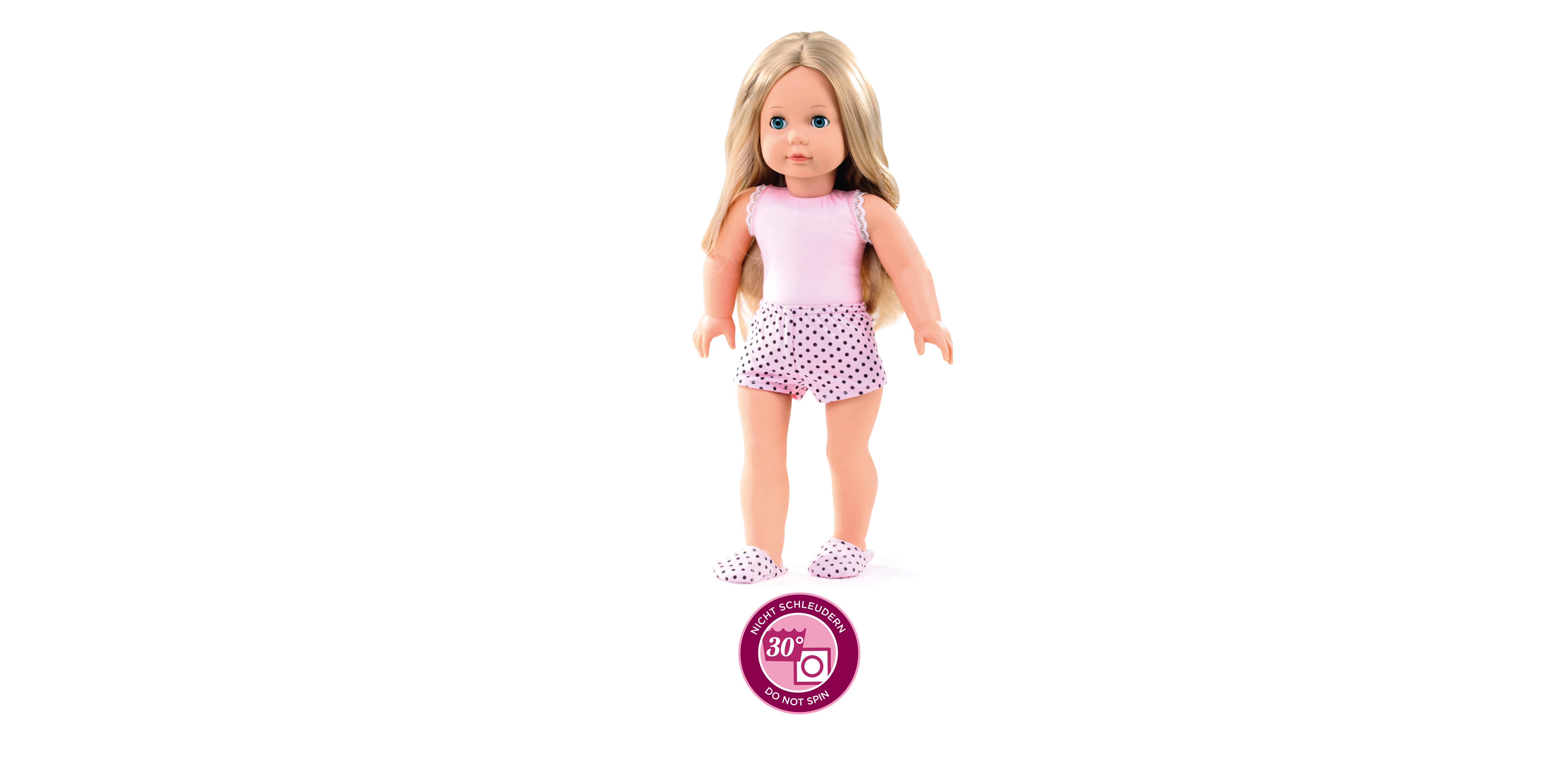 1490365 Girl To Dress Goetz 46 cm große Stehpuppe mit blonden Haaren blauen Schlafaugen und Weichkoerper mit Vinylarmen und -beinen in Unterwaesche