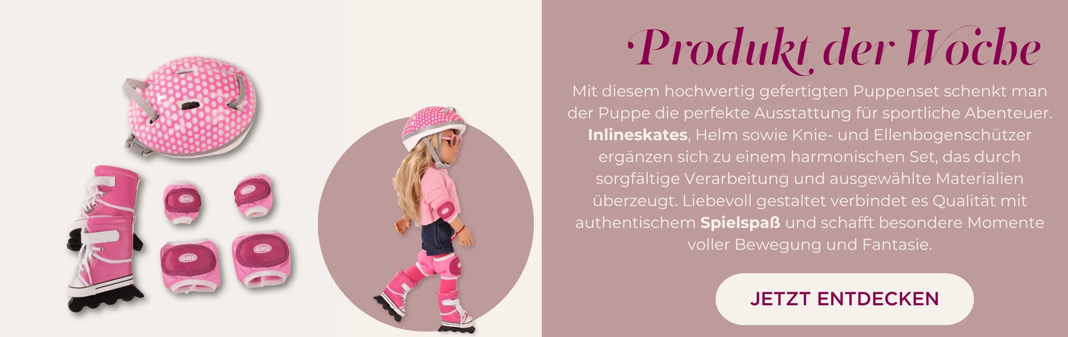 Inliner Set fuer Stehpupen Gr. 45-50 cm. In rosa-pink mit Helm, Inline-Skates und Arm- und Knieschonern von Goetz