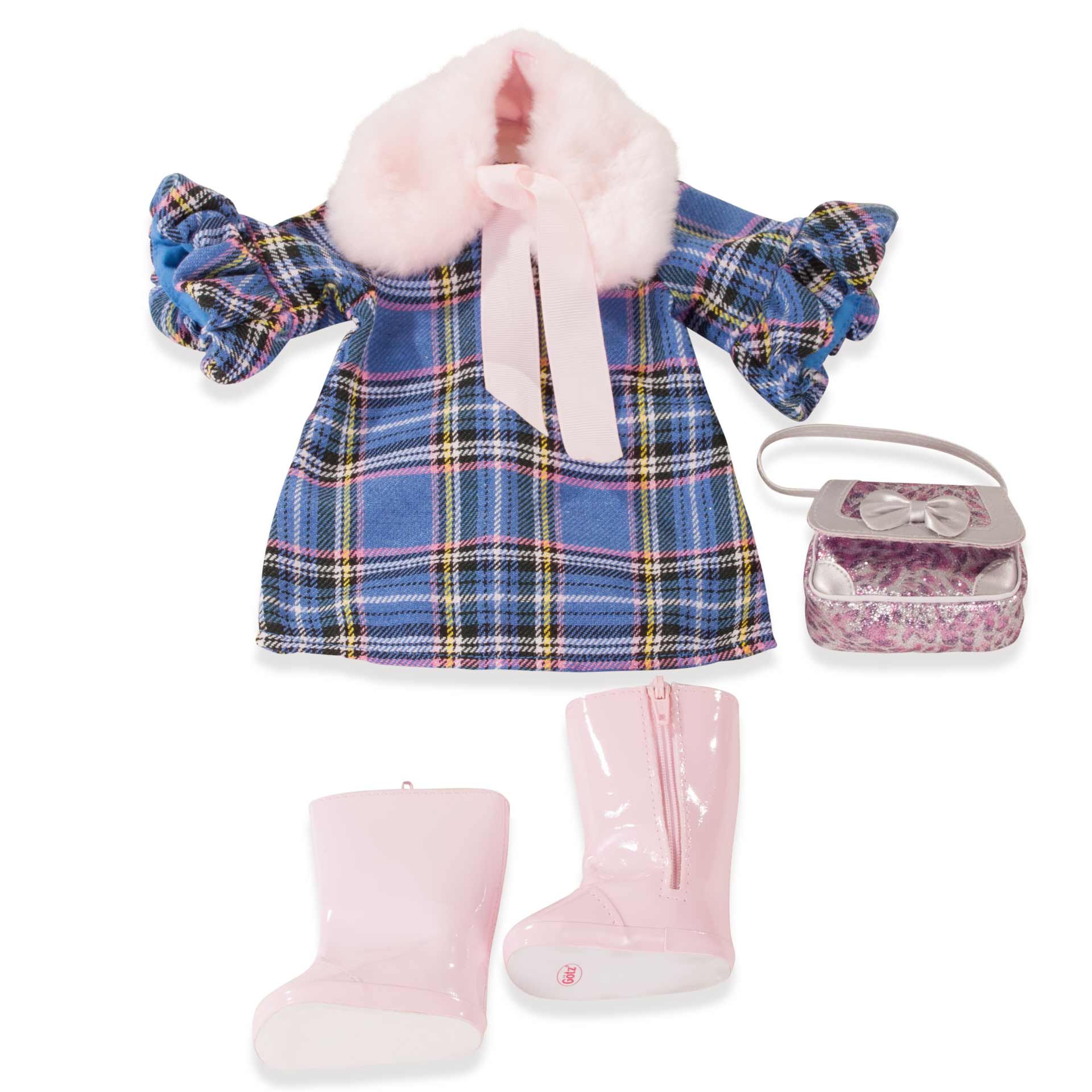 kombi-blue-check-bekleidung-kleid-kragen-stiefel-tasche-goetz