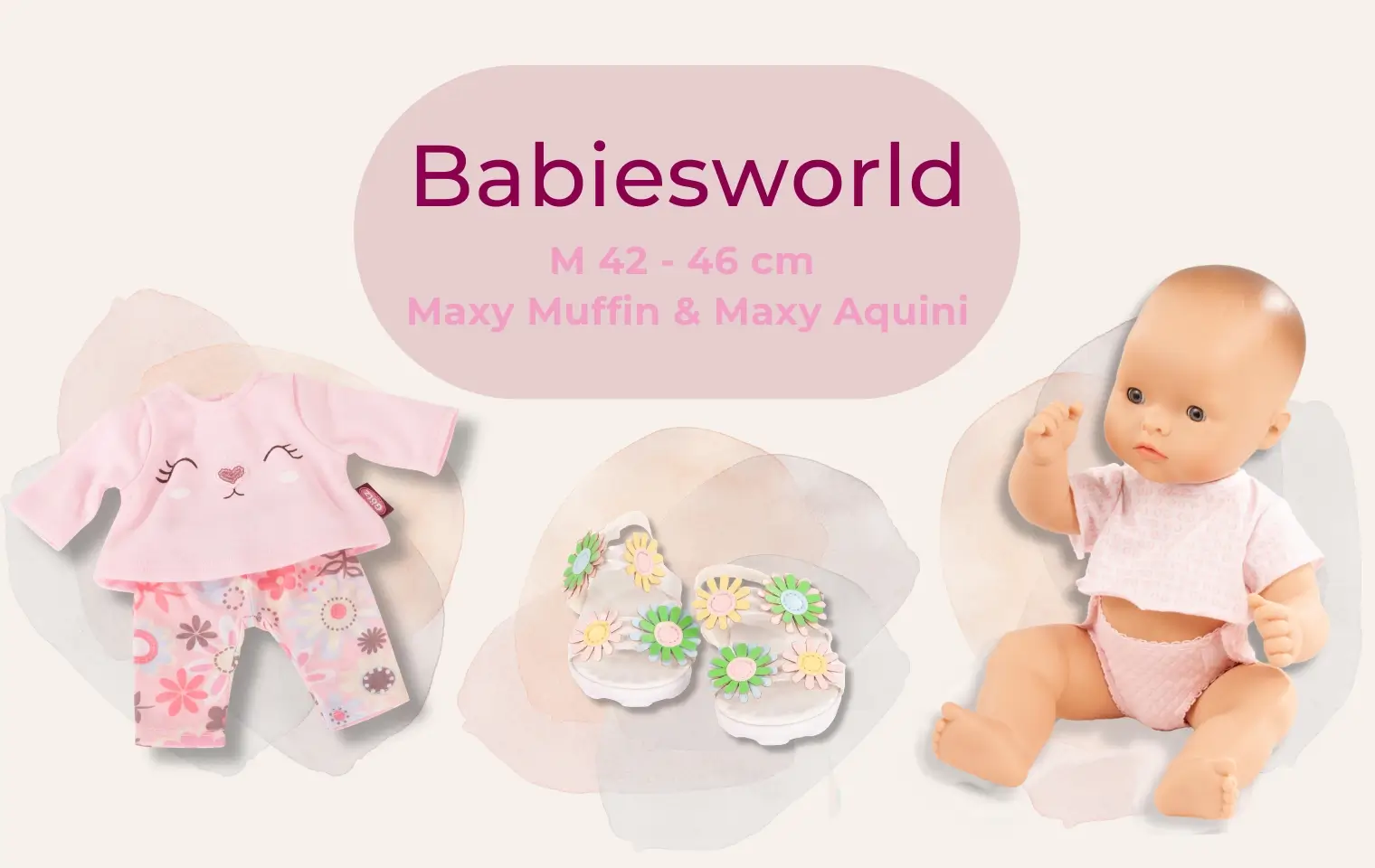 Babiesworld Gr. M: 42 cm grosse Babypuppe ohne Haare, Sommersandalen, Shirt und Hose