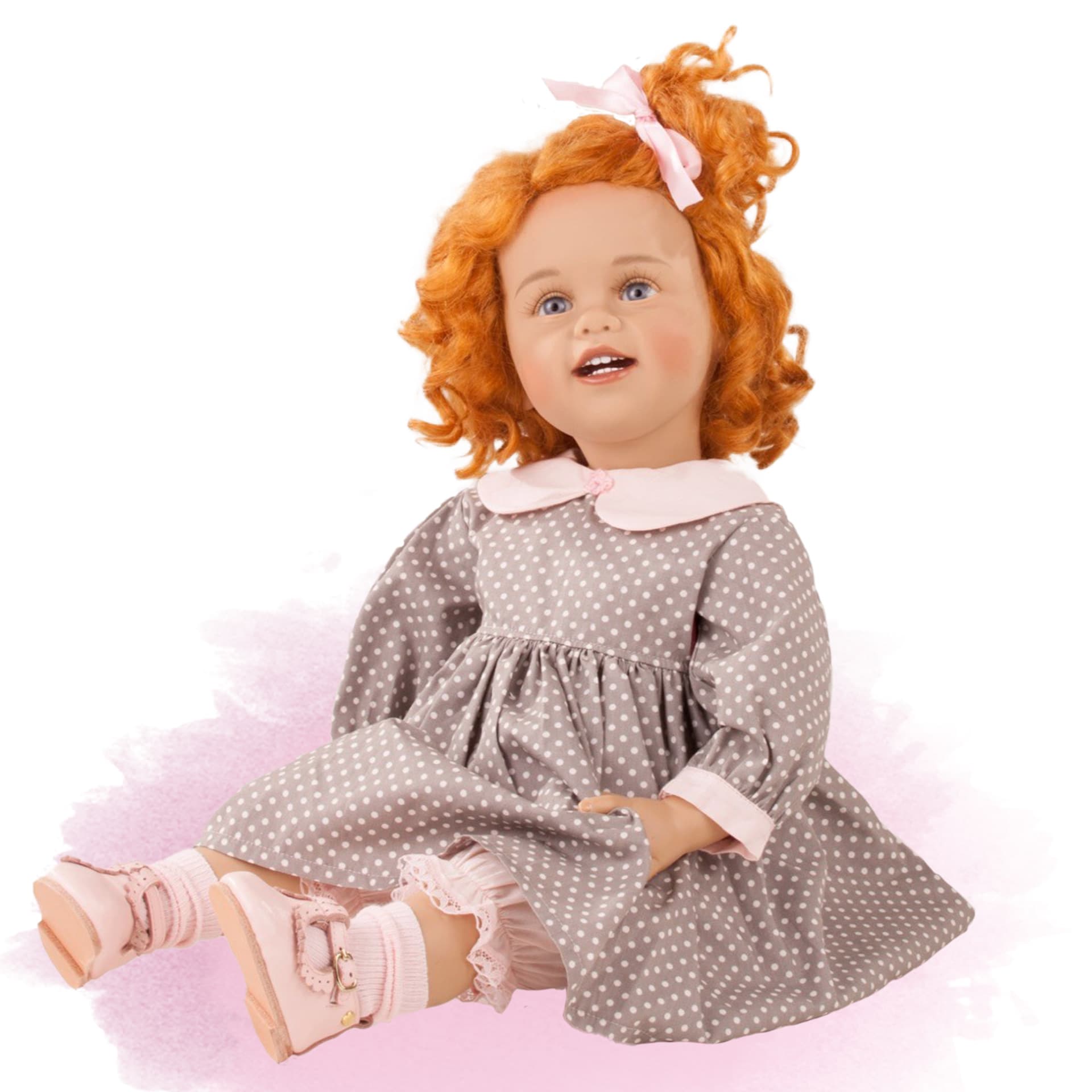 1721645-sveja-skille-kuenstlerpuppe-goetz sveja-skille-kuenstlerpuppe-goetz-rothaarig-kleid-spangenschuhe-struempfe-glasaugen-locken-lederschuhe
