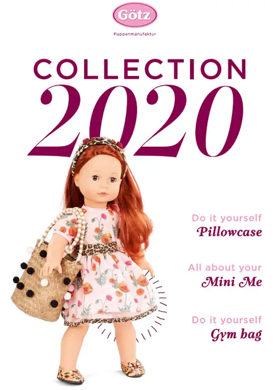 Cover of the Goetz Collection 2020 catalog with a 50 cm tall standing doll with red hair and summer clothing