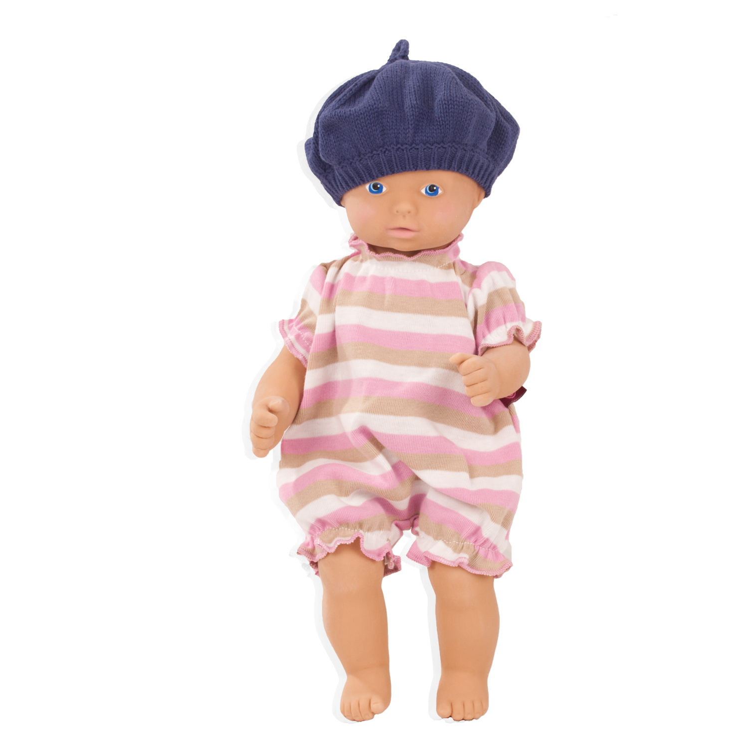 3403527-bio-set-lina-blockstreifen-kautschukpuppe-goetz bio-set-lina-blockstreifen-goetz-kautschukpuppe-anzug-baskenmuetze