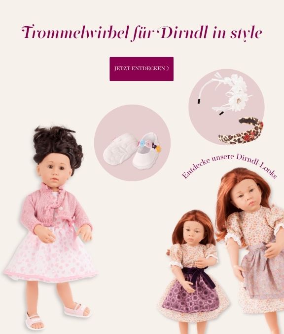 Dirndl und festliches Kleid für Stehpuppen Gr. 45-50 cm und Zubehör von Götz