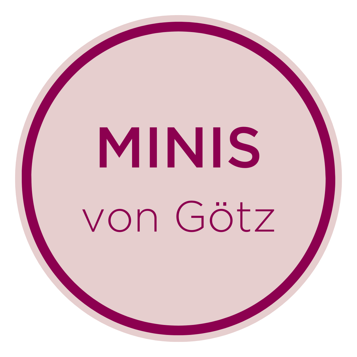 Minis von Goetz Rundes Logo mit der Aufschrift Minis von Goetz auf rosa Hintergrund
