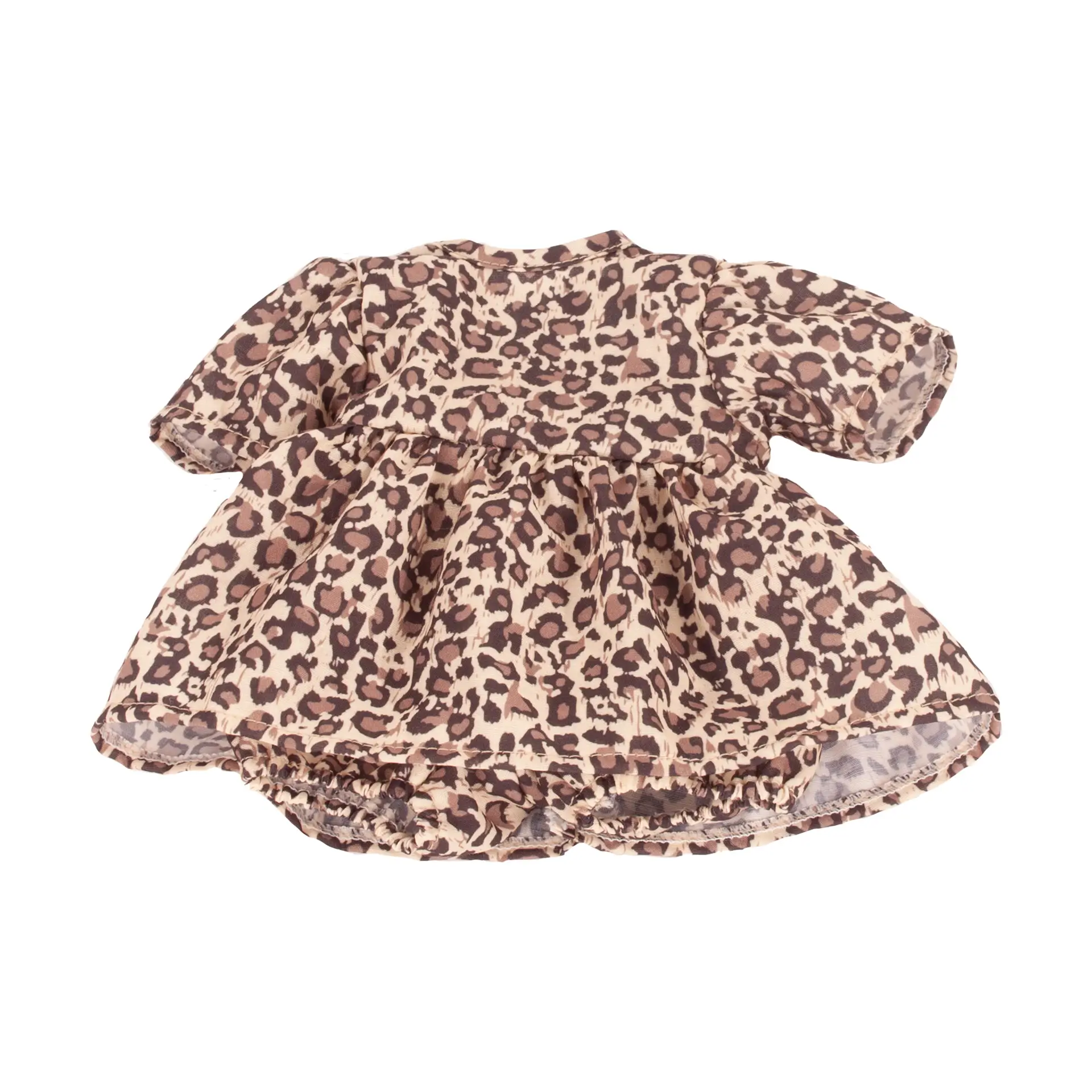 Kleid Tiger Gr. 30-33 cm im Leo-Look in beige-braun, angezogen. Von Goetz