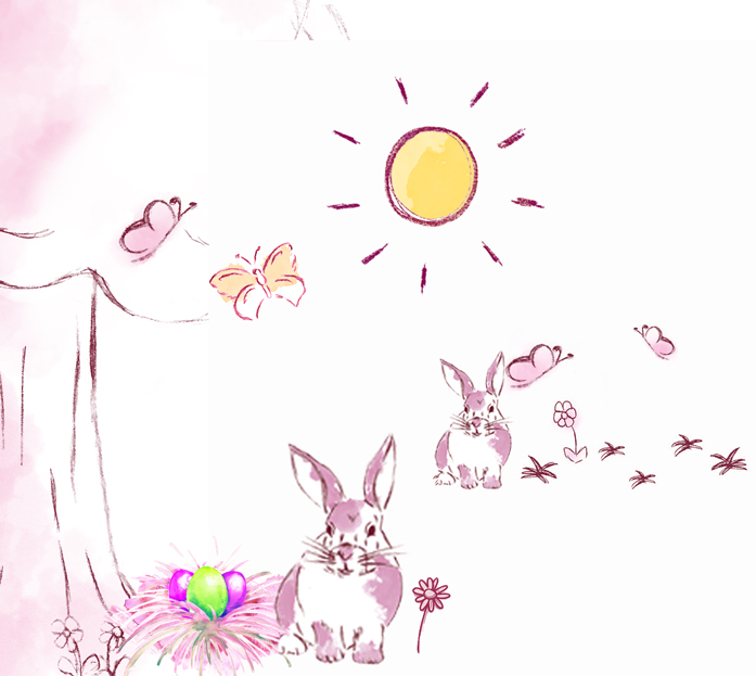 Osterhase mit Nest unter  dem Baum