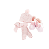 Strickmuetze Strickschal  aus Lurex und Winterboots fuer Babypuppen und Stehpuppen