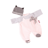 Babypuppenstrampler in rosa grau aus Nicki Stoff mit Muetze