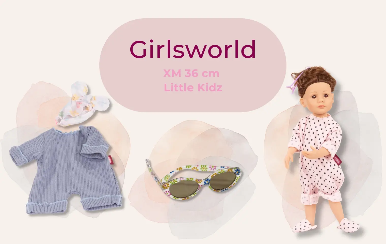 Girlsworld Gr. XM: 36 cm grosse Stehpuppe mit braunen Haaren, Sonnenbrille, Muetze und Anzug