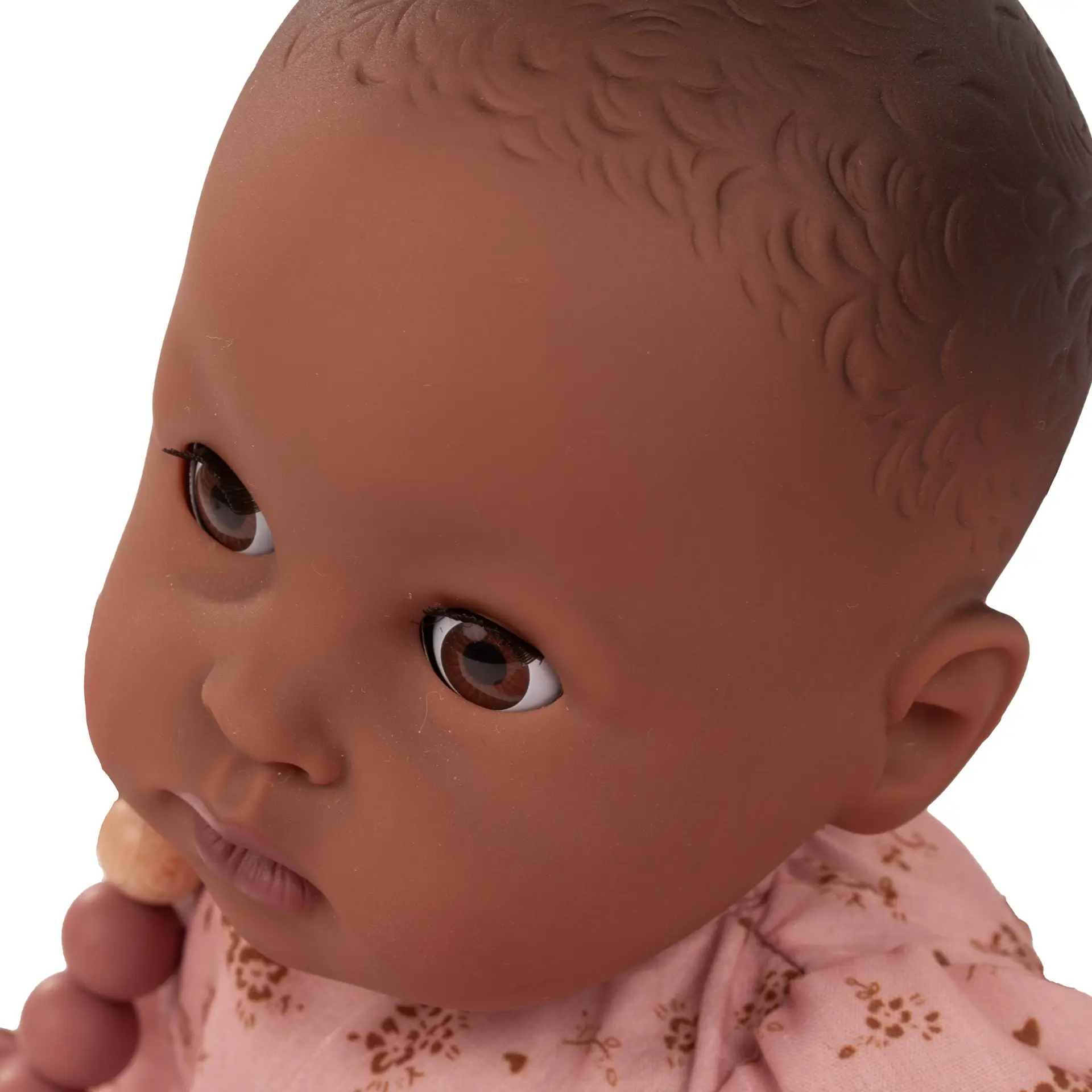 Portrait von brauner Badepuppe Gr. 33 cm mit braunen Schlafaugen ohne Haare von Goetz