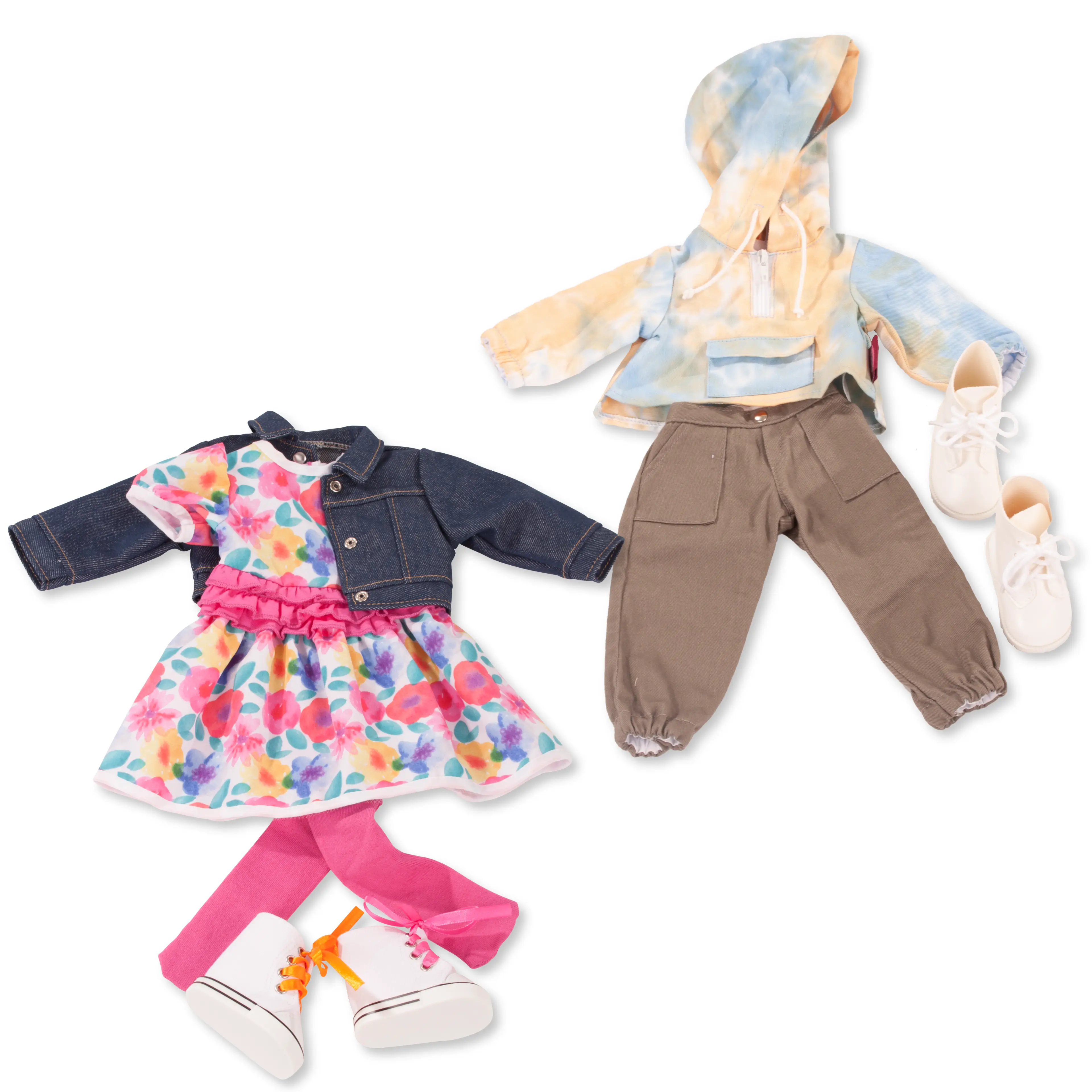 set-colorful-bekleidung-goetz-sommerkleid-strumpfhose-turnschuhe-chucks-sneakers-kapuzenshirt-cargohose-jeans-jacke-denim