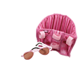 Puppenfahrradssitz und Pilotensonnenbrille fuer Stehpuppen in rosa