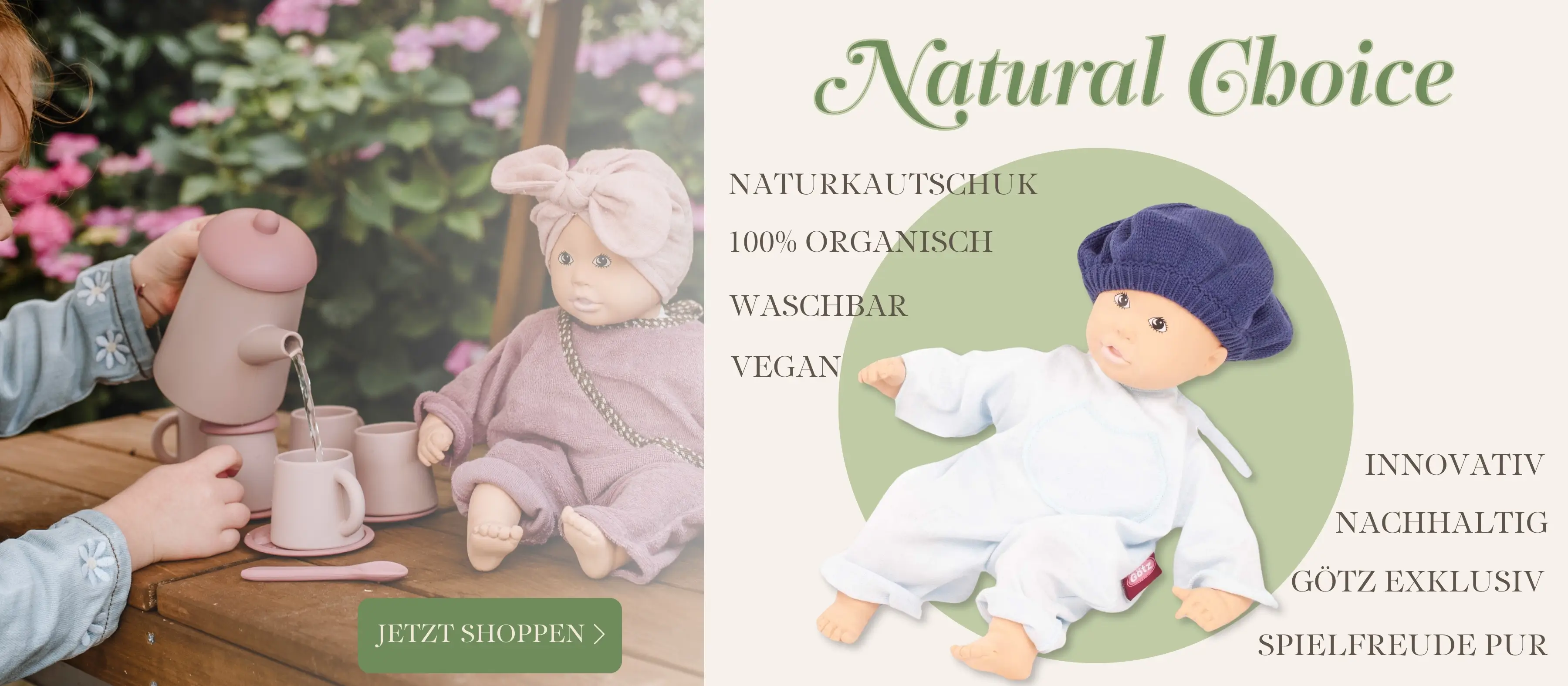 Kautschuk Babypuppe mit gemalten Augen. in Anzug mit Strickmuetze  Oekologisch, vegan und nachhaltig von Goetz