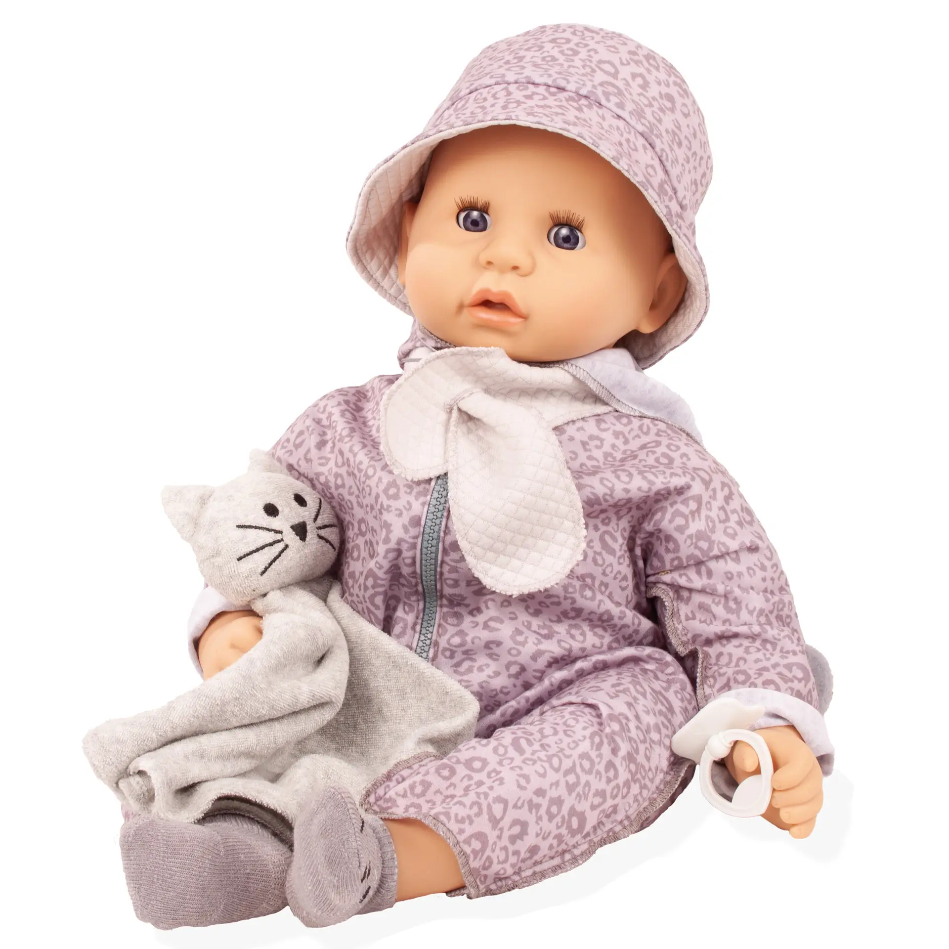 2561056-cookie-graue-katze-babypuppe-goetz cookie-graue-katze-babypuppe-goetz-anzug-getigert-hut-kuschelkatze-schal-schnuller-struempfe-schlafaugen-blaue-augen-ohne-haare