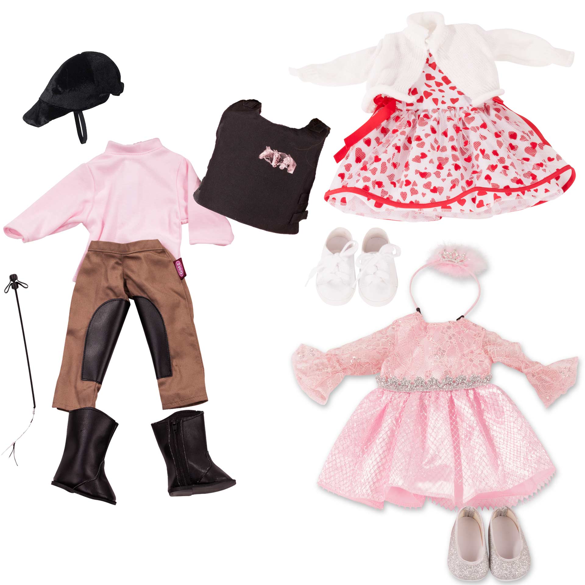 3403584-set-leisure-pleasure-bekleidung-goetz set-leisure-pleasure-bekleidung-goetz-reitkappe-gerte-reithose-reitstiefel-shirt-reitweste-sommerkleid-strickjacke-sneakers-ballerinas-prinzessinnenkleid-haarreif