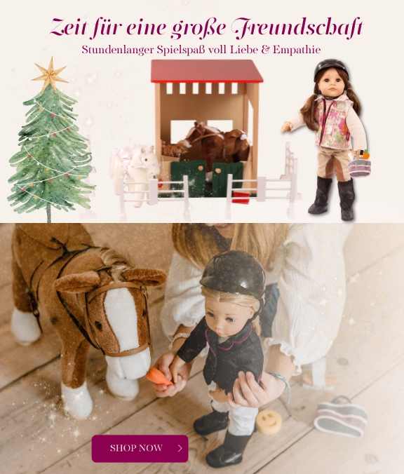 Stehpuppen im Reit- und Turnieroutfit mit Stall und Zubehoer von Goetz