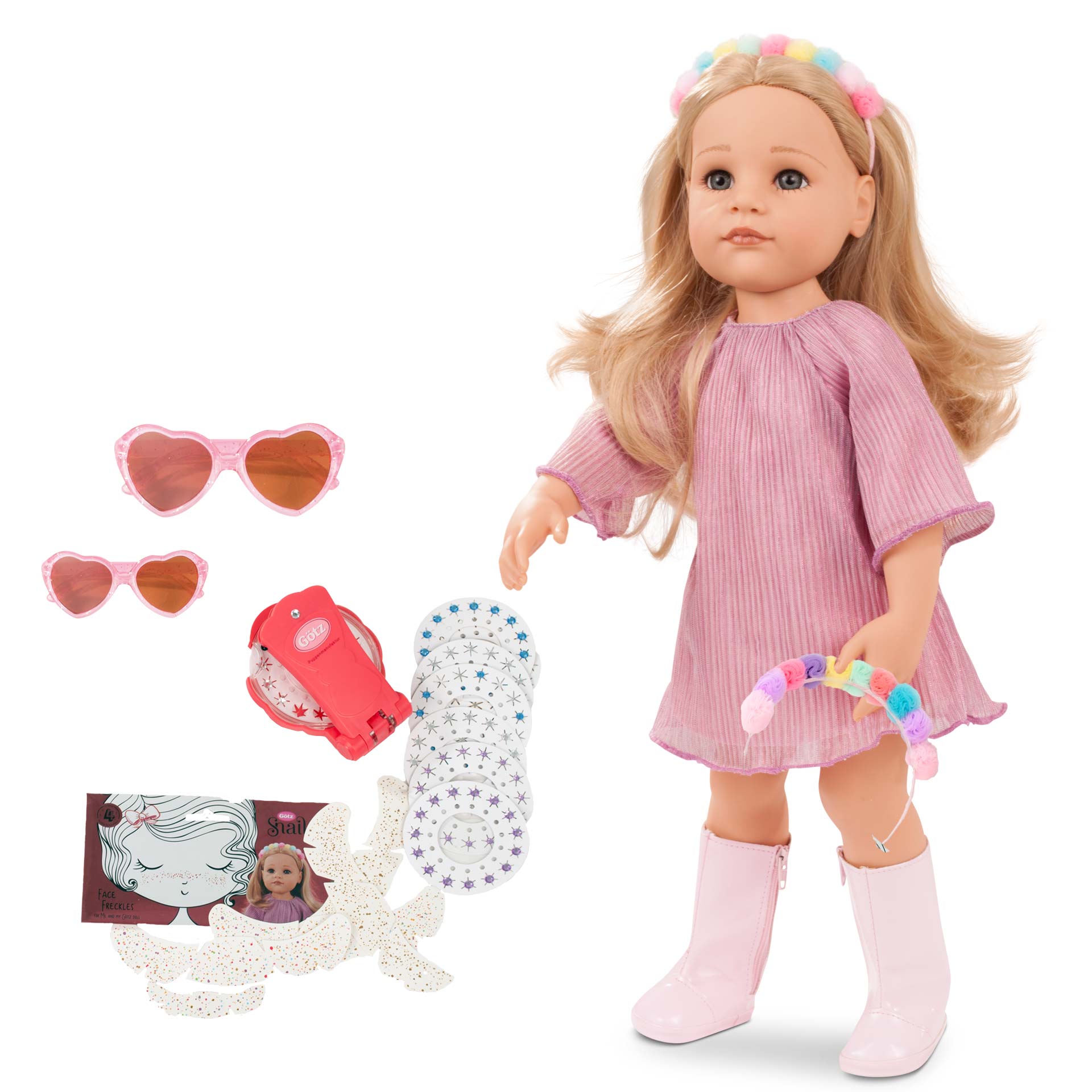 2159096-hannah-be-my-mini-me-stehpuppe-goetz hannah-stehpuppe-set-sommerkleid-stiefel-haarreifen-sonnenbrillen-glitter-glitzersteincheen-tattooset-goetz