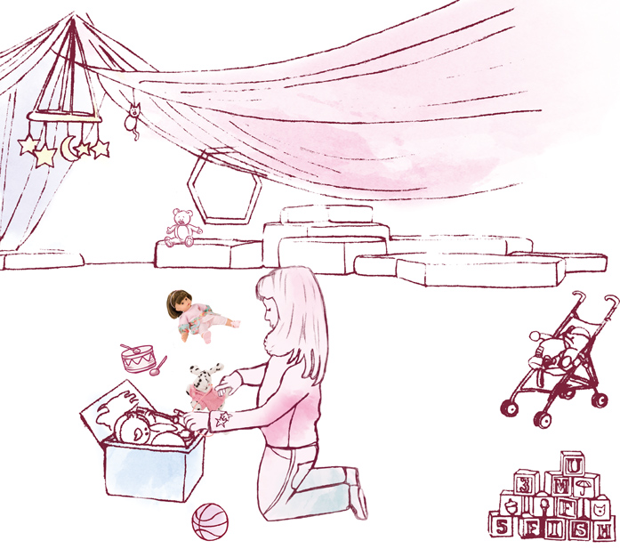 Kinderzimmer-aufräumen-Spielsachen-Puppenwagen