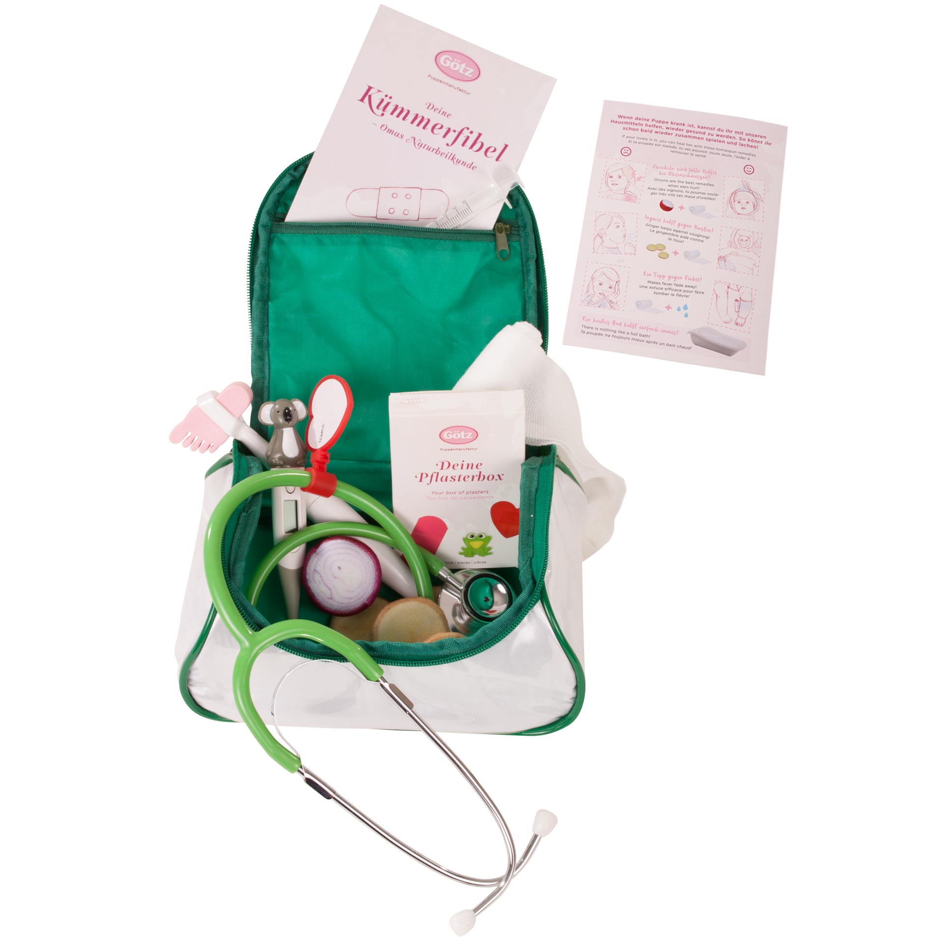 3402940-tasche-doktorchen-zubehoer-goetz tasche-doktorchen-zubehoer-goetz-stethoskop-pflaster-wickel-thermometer-spritze-tasche-binde-kuemmerfibel-reflexhammer