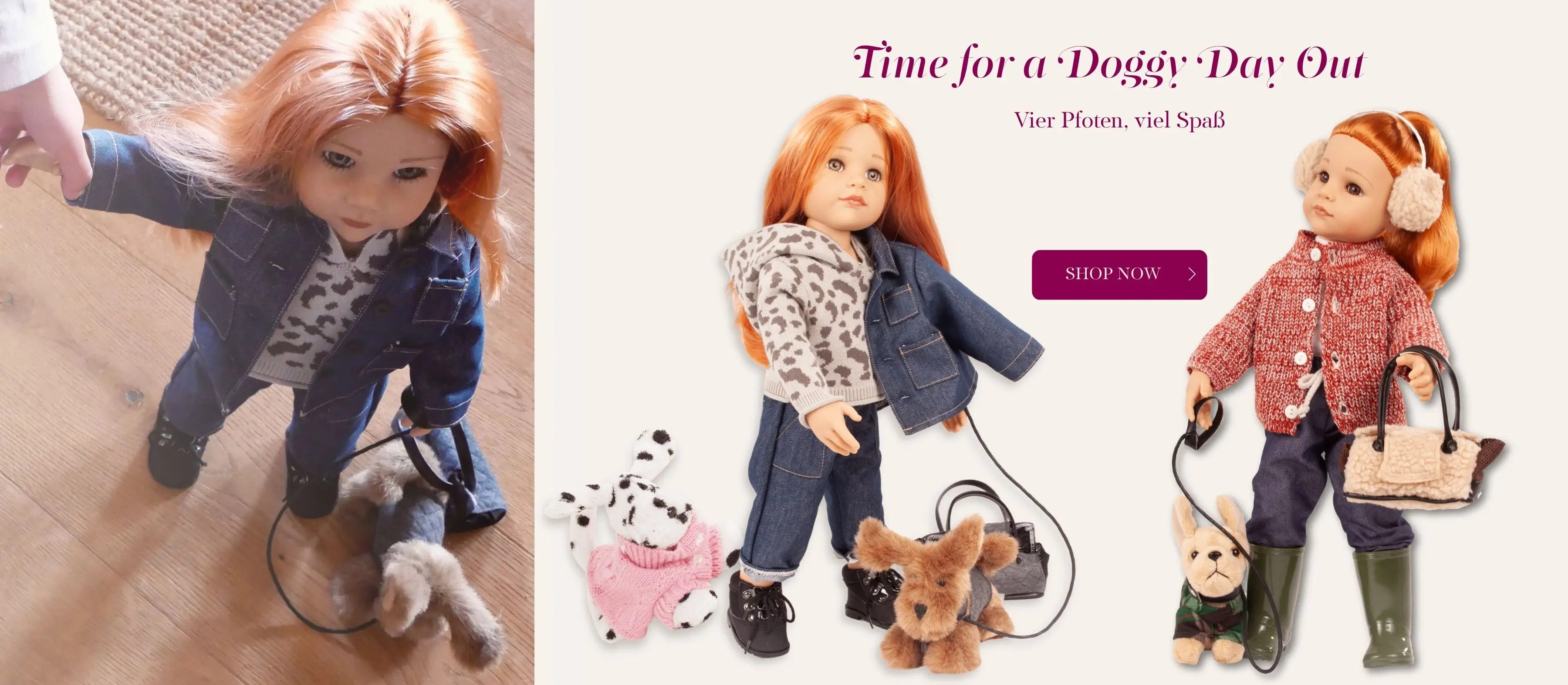 Stehpuppen Gr. 45-50 cm Hannah and her dog mit Plueschhund James Goetz