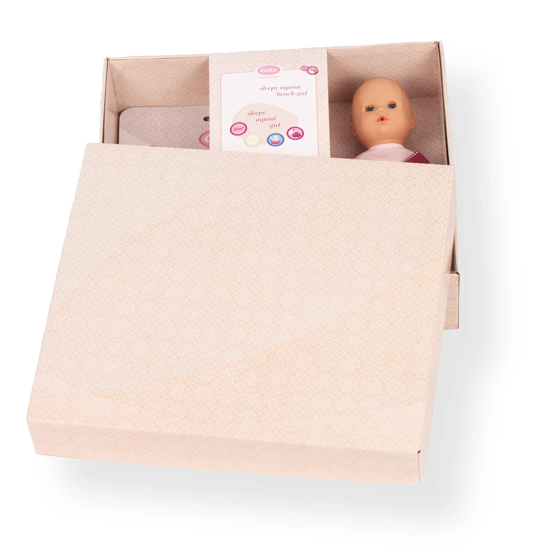 Badepuppe Girl mit Schlafaugen Gr. 30 cm in Geschenkbox und Strandspielzeug Schaufel Eimer und vier Foermchen in Geschenkbox