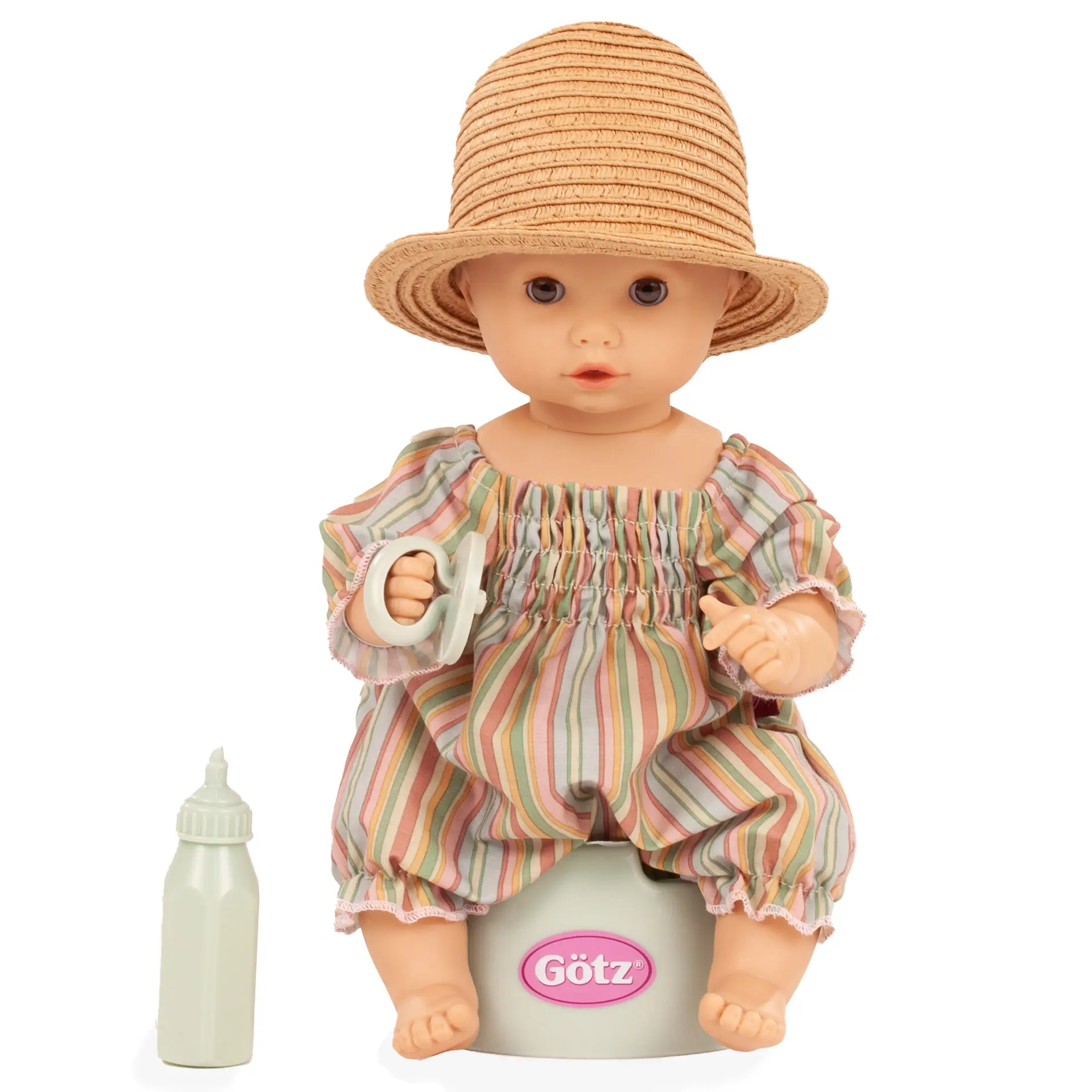 aquini-beach-vibes-badepuppe-goetz-toepfchen-strohhut-babypuppe-strampler-schnuller-trinkflasche-schnuller-schlafaugen