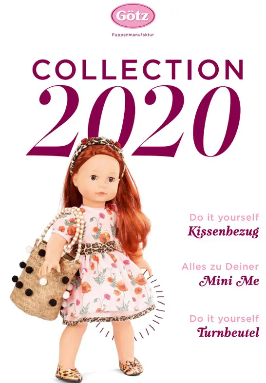 Cover des Goetz Collection 2020 Katalogs mit einer Stehpuppe 50 cm groß roten Haaren und sommerlicher Bekleidung