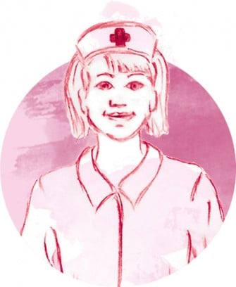 Goetz Puppenklinik mit Schwester Ella Zeichnung von Schwester Ella aus der Puppenklinik