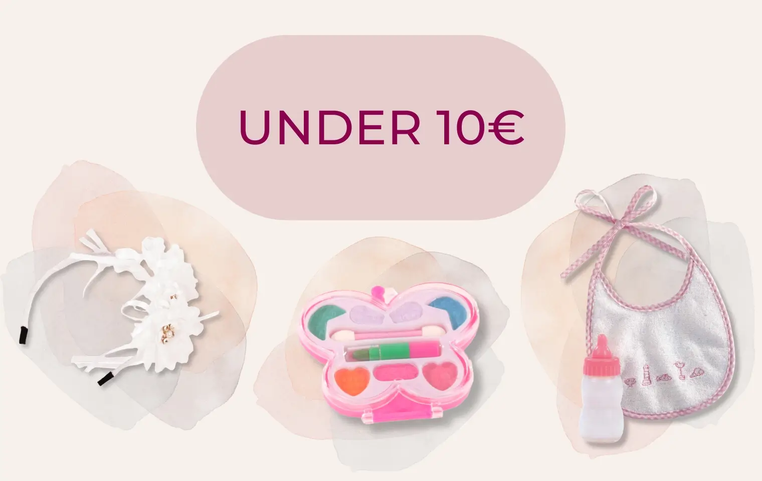 Headband, baby bottle with bib, and makeup set – gift ideas for children under 10 euros