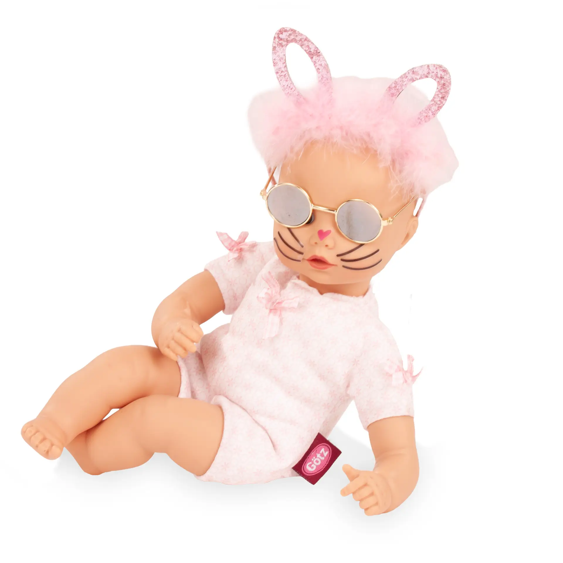 Babypuppe Gr. 33 cm mit Glitzer-Haarreifen und Nickelbrille und Gesichtstattoo von Goetz