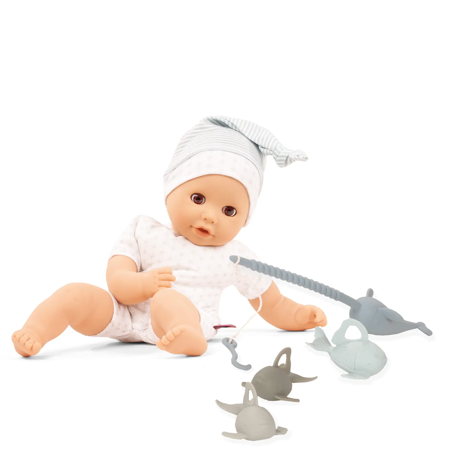 2516573 Cosy Aquini to dress Angel den Fisch Badebaby Geschenkset Goetz Badepuppe Gr. 33 cm Geschenkset mit Kinder Angelset mit Angel und 3 Fischen in zarten Blautoenen