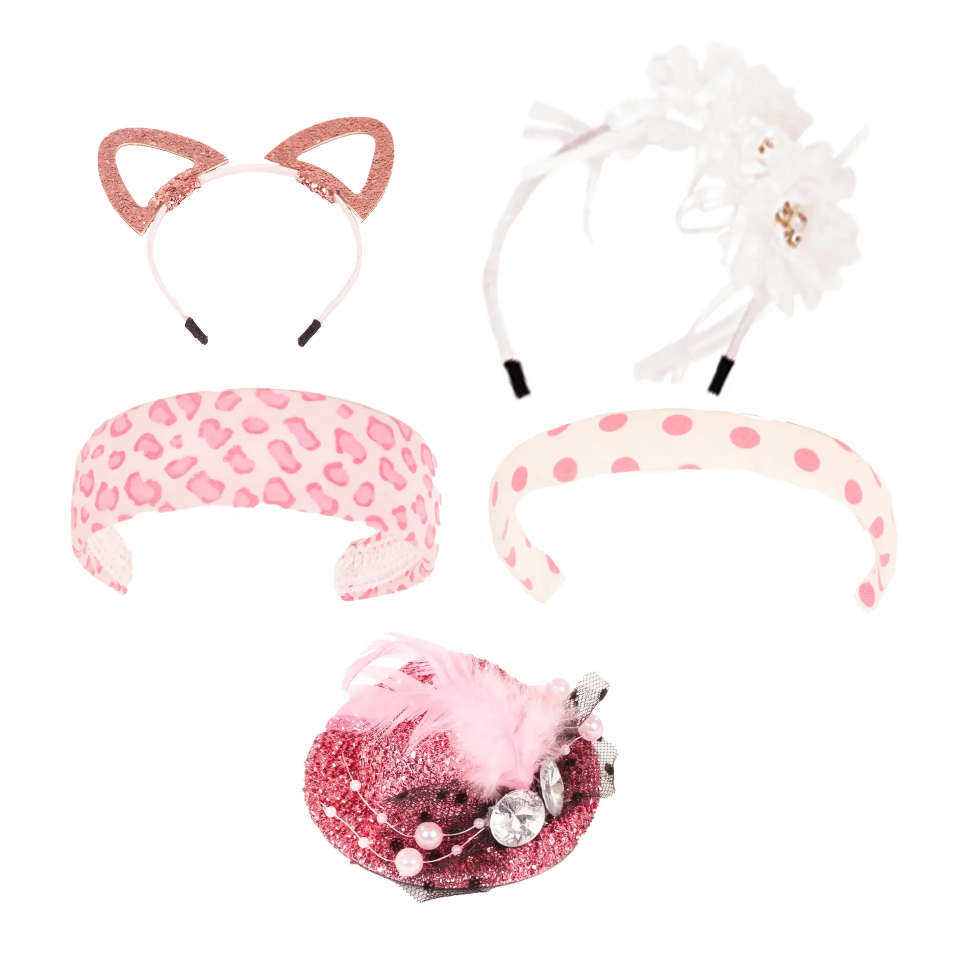 3403625-set-haareifen-accessoires-goetz set-haareifen-accessoires-goetz-haarschmuck-festlich-getupft-getigert-glitzerhaarreif-haarspange-glitzerhut