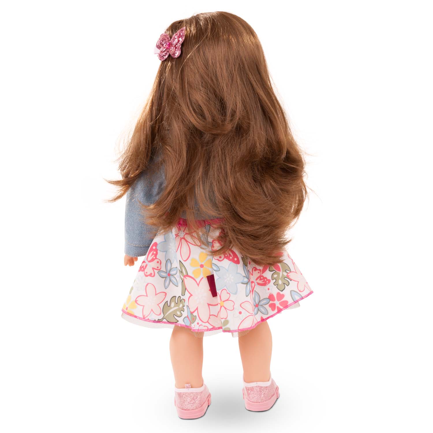 2190321-precious-day-minimaxi-stehpuppe-goetz precious-day-minimaxi-stehpuppe-goetz-strohhut-jeansjacke-sommerkleid-glitzerschuhe-braunhaarig-schlafaugen