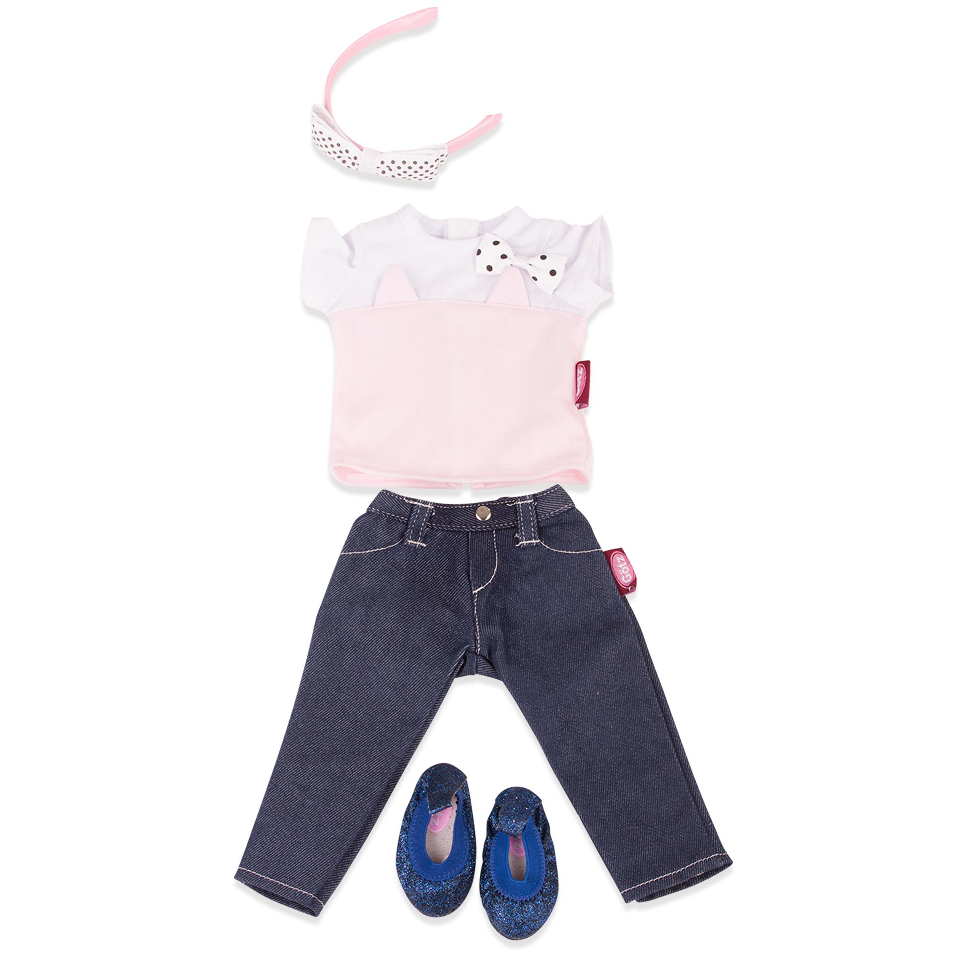kombi-denim-cat-bekleidung-set-jeans-ballerinas-glitzerballerinas-haarreif-shirt-goetz