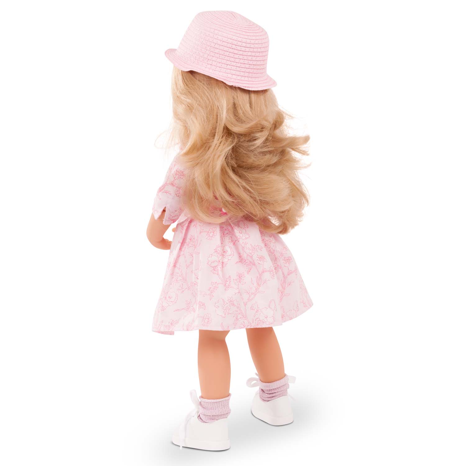 1766045 Happy Kidz Emma Multigelenkstehpuppe Goetz 1766045-emma-multigelenkstehpuppe-blonde-haare-sneaker-blumenkleid-hut-rueckansicht-goetz