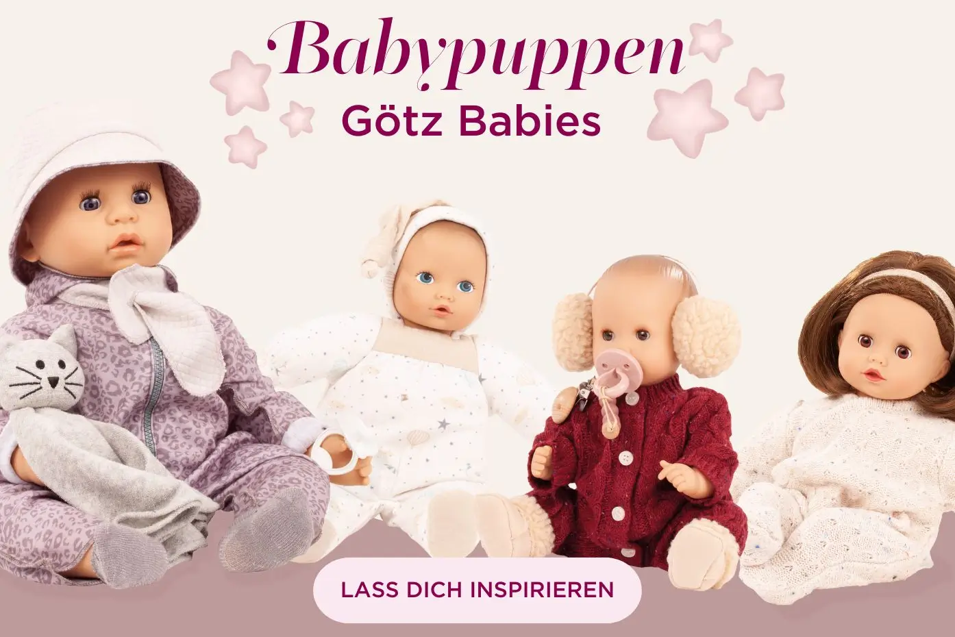 Vier Babypuppen in verschiedenen Winteroutfits