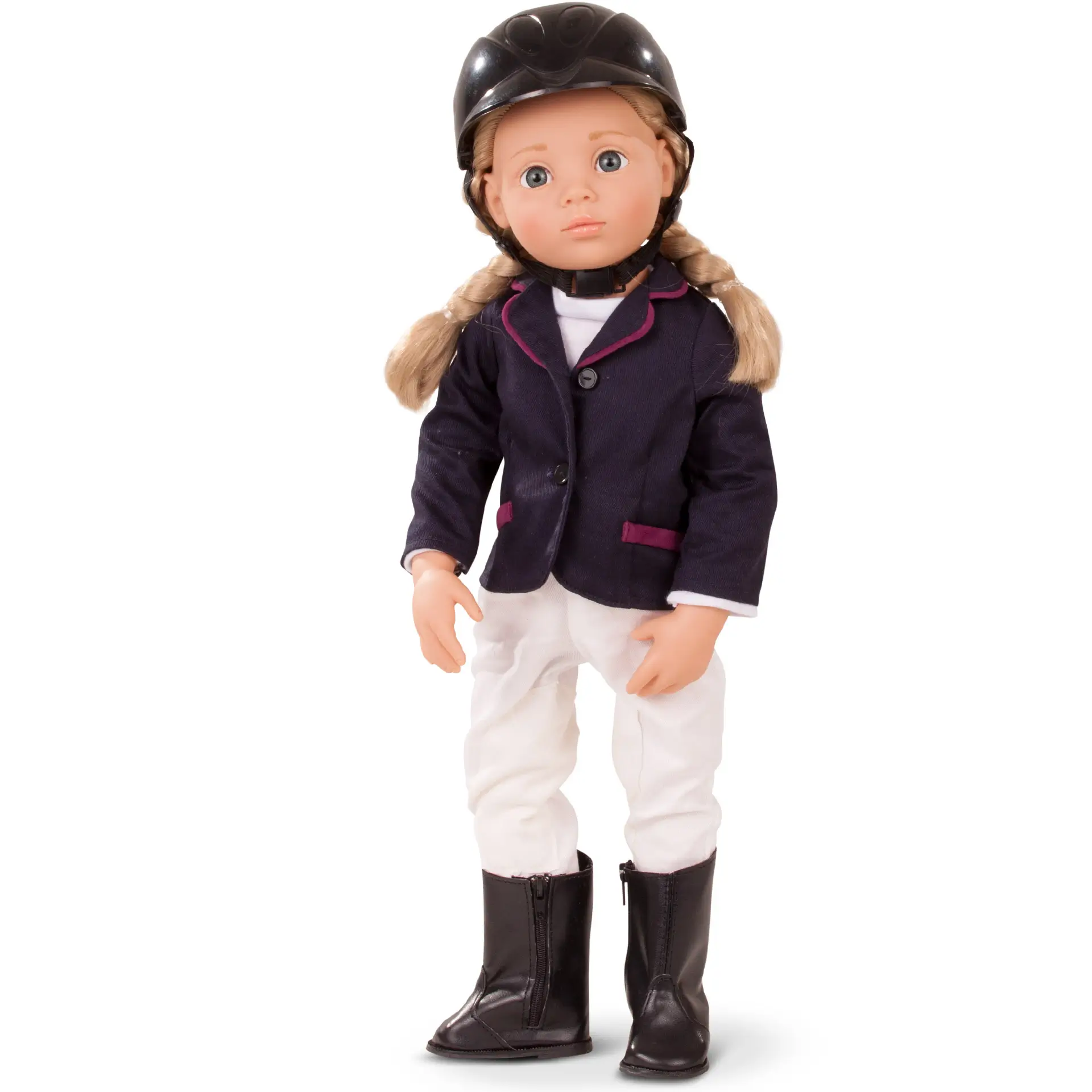 1466022 Happy Kidz Anna Multigelenkstehpuppe Goetz happy-kidz-anna-stehpuppe-goetz-detailaufnahme-reitjacke-reithose-turnierhose-reitstiefel-reithelm-shirt-blond