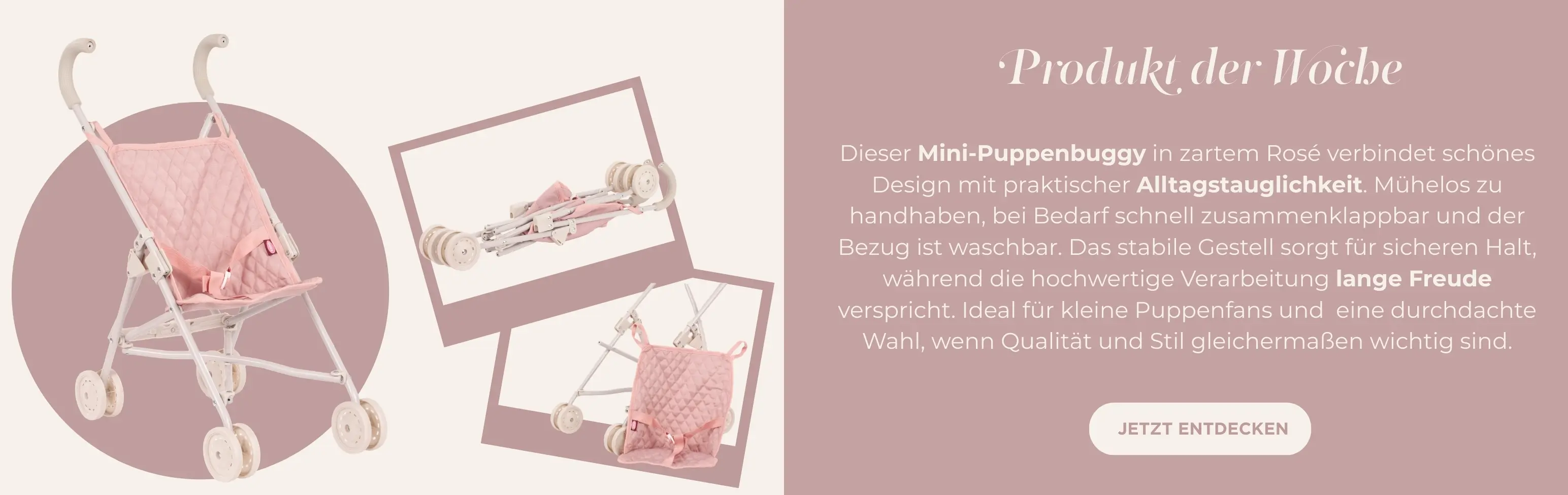 Minibuggy in zartem Rosa für alle Goetzpuppen von Goetz